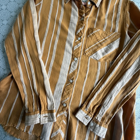 Girl Krazy Mustard Striped Boyfriend Shirt Size L - Picture 5 of 8